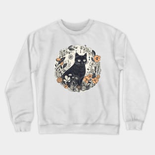 Retro Black Cat Floral Crewneck Sweatshirt